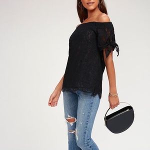 Ethereal View Black Lace Off-the-Shoulder Top